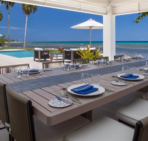 Outdoor patio dining table with ocean view