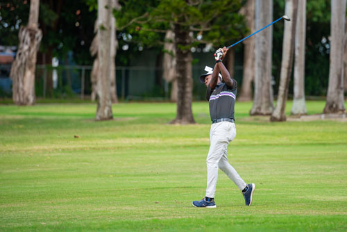 Golfer at the end of a swing