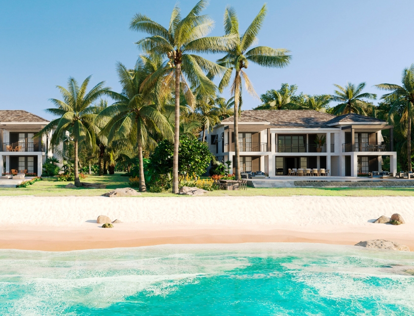 Beach with palm trees and blue water